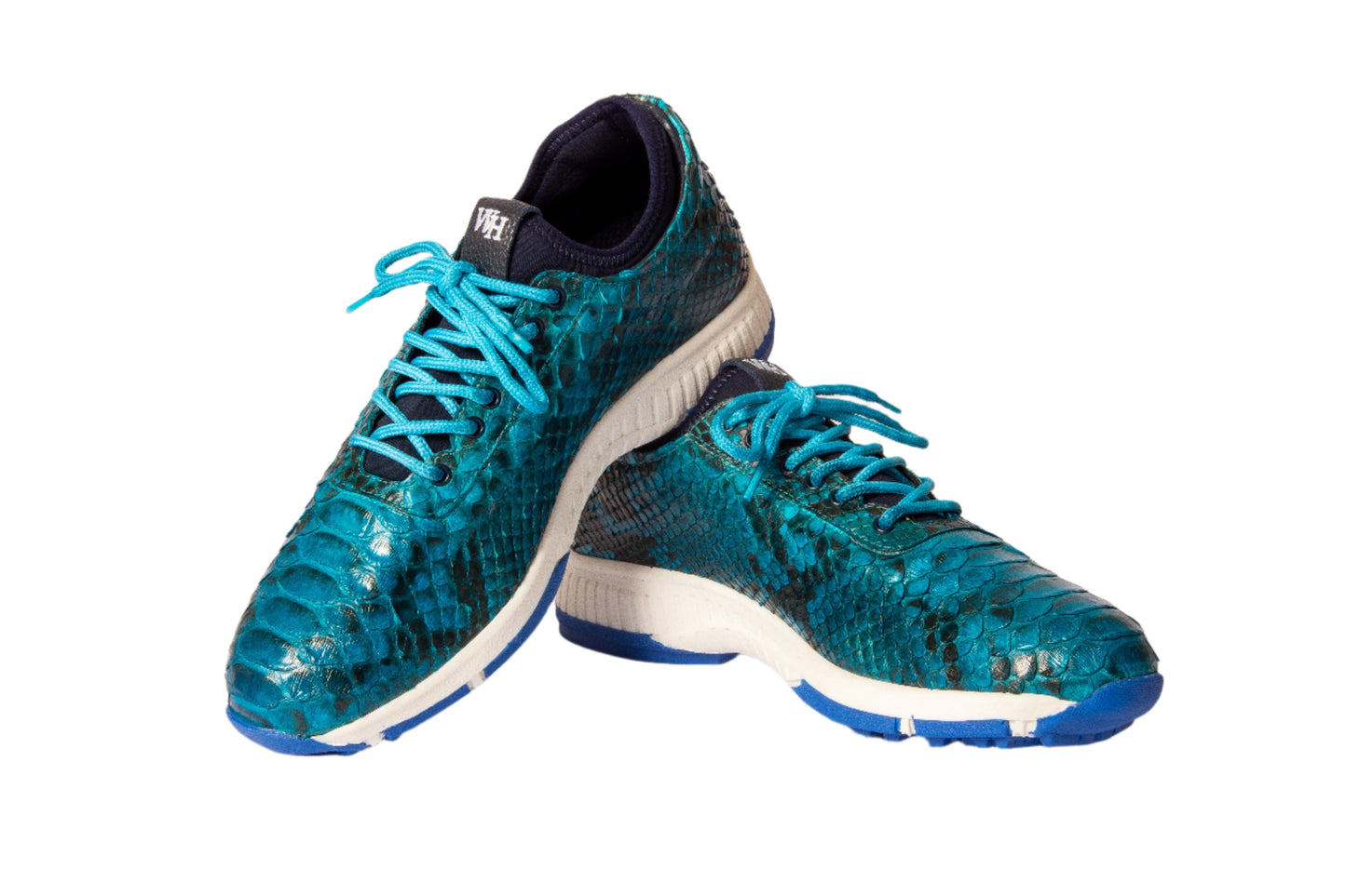 Luxurious Hand-Painted Exotic Python Golf Shoes for Men in Teal Available Soon - Pre-Order Yours Now