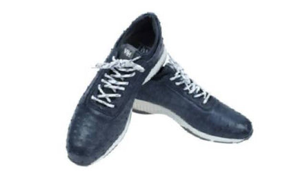 Luxurious Hand-Painted Exotic Ostrich Skin Golf Shoes for Men in Navy Available Soon - Pre-Order Yours Now