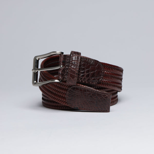 Leather Woven Belts with Alligator End Caps - Unisex