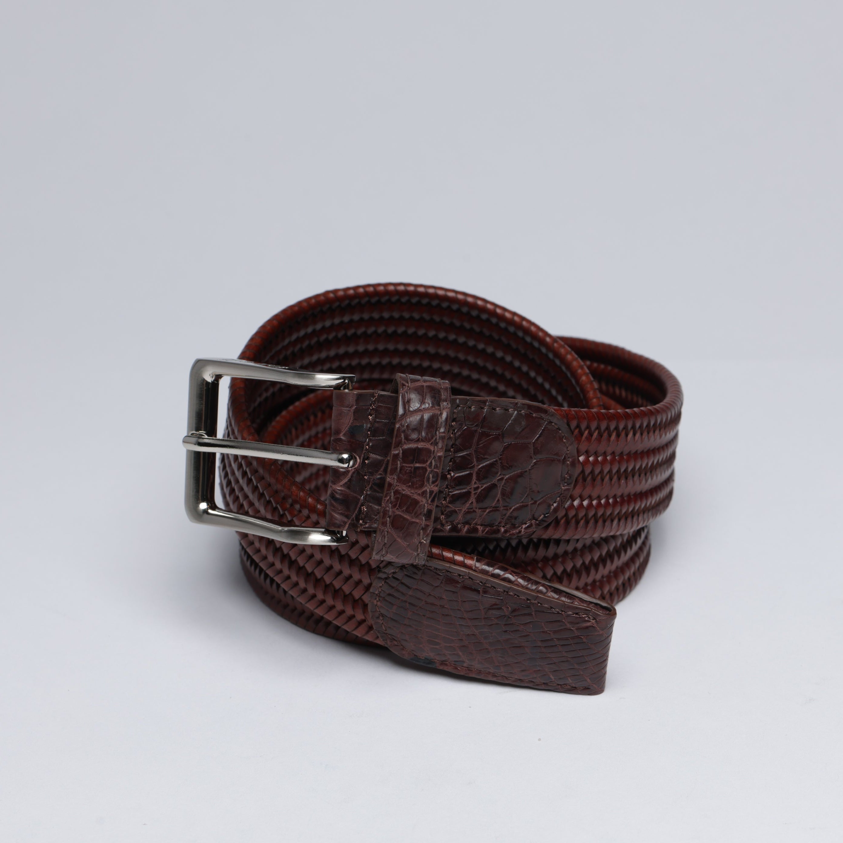 Leather Woven Belts with Alligator End Caps - Unisex