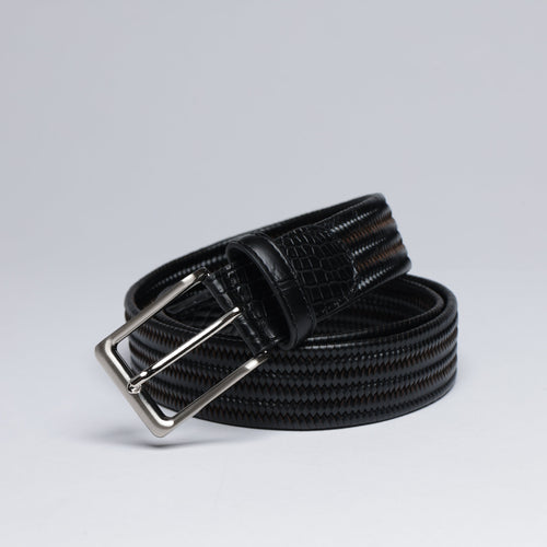 Leather Woven Belts with Alligator End Caps - Unisex