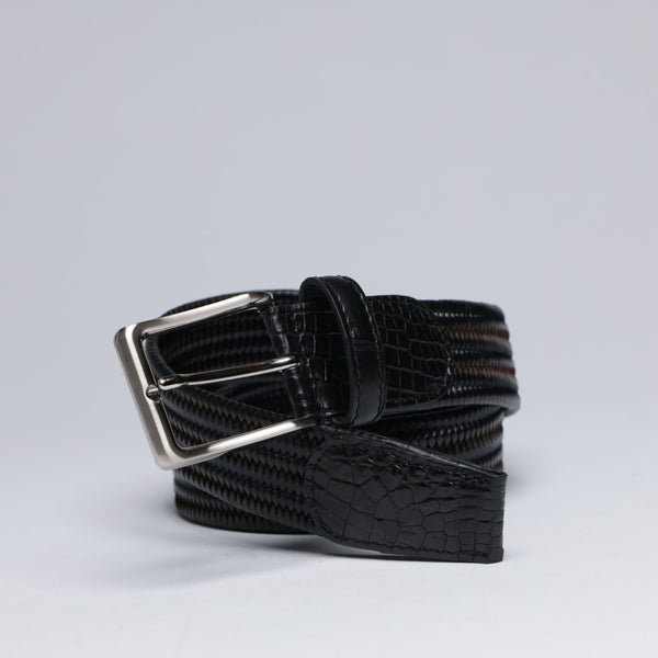 Leather Woven Belts with Alligator End Caps - Unisex