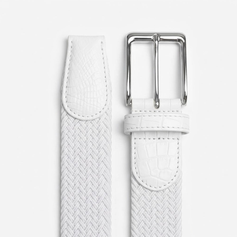 Braided Fabric Stretch Belts with Alligator End Caps - White