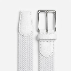 Braided Fabric Stretch Belts with Alligator End Caps - White