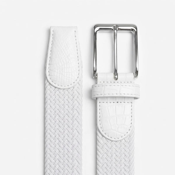 Braided Fabric Stretch Belts with Alligator End Caps - White