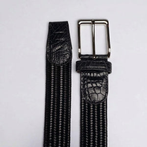 Leather Woven Belts with Alligator End Caps - Black