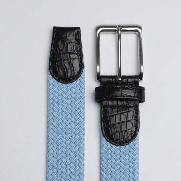 Braided Fabric Stretch Belts with Alligator End Caps - Baby Blue