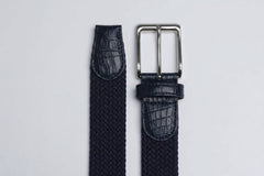Braided Fabric Stretch Belts with Alligator End Caps - Navy