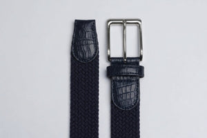 Braided Fabric Stretch Belts with Alligator End Caps - Navy