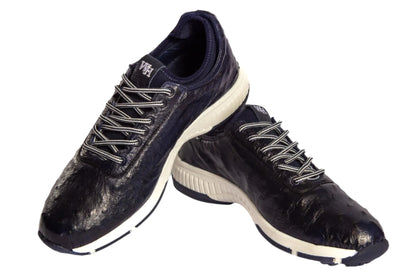 W&H Eagle - Ostrich Skin Men's Golf Shoes in Dark Blue