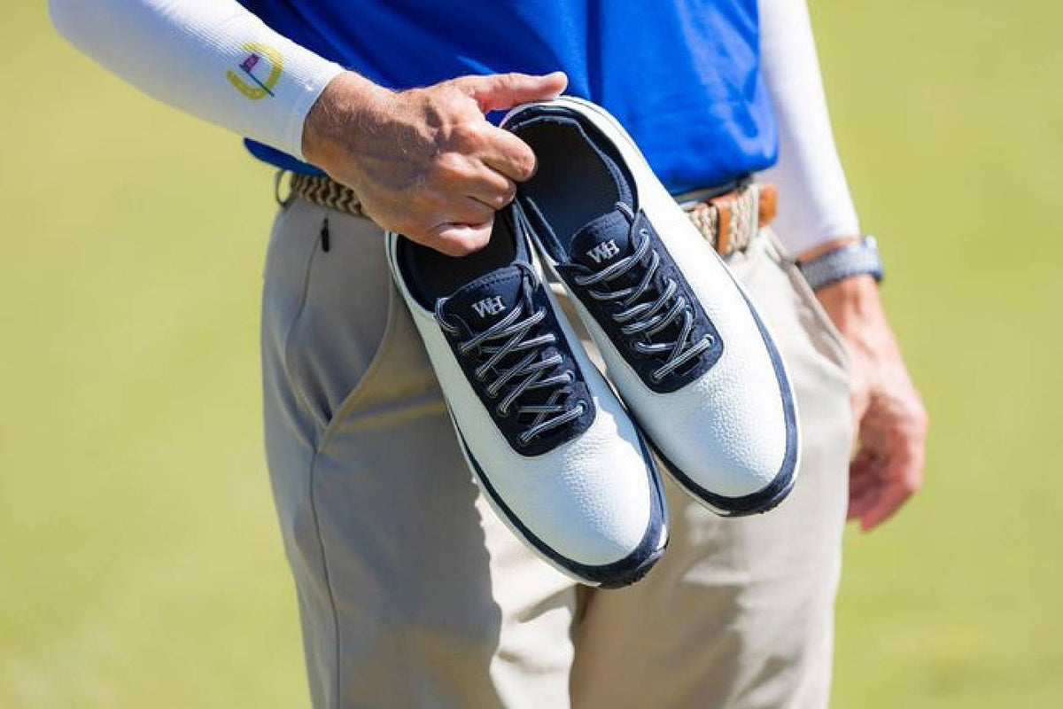 W&H White/Navy - Original Design Signature Golf Shoes for Men – William and Harry