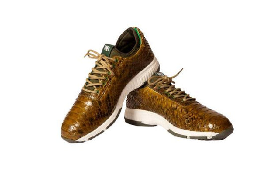 Luxurious Hand-Painted Exotic Python Golf Shoes for Women in Olive - Available Soon