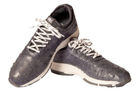 Luxurious Hand-Painted Exotic Ostrich Skin Golf Shoes for Men in Gray Available Soon - Pre-Order Yours Now