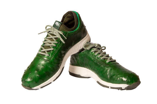 Luxurious Hand-Painted Exotic Ostrich Skin Golf Shoes for Men in Green Available Soon - Pre-Order Yours Now