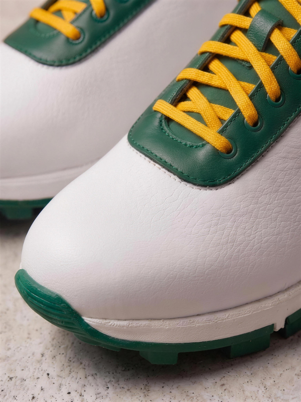 White & Green Calfskin Golf Shoe - toe detail