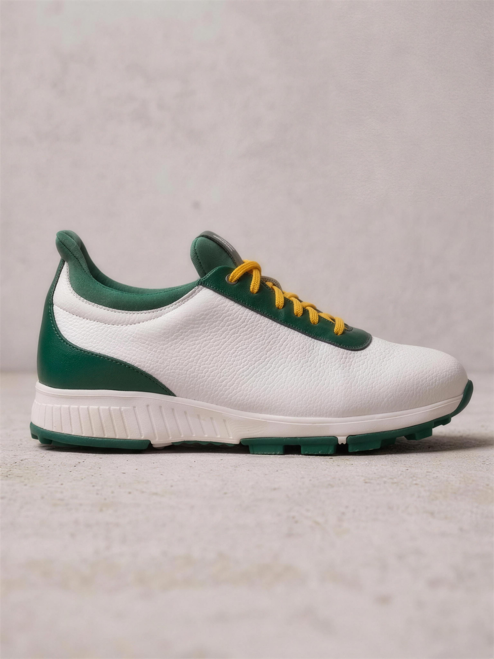 White & Green Calfskin Golf Shoe - three quarter angle