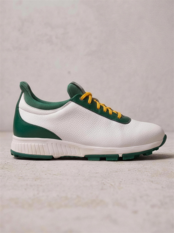 White & Green Calfskin Golf Shoe - side profile