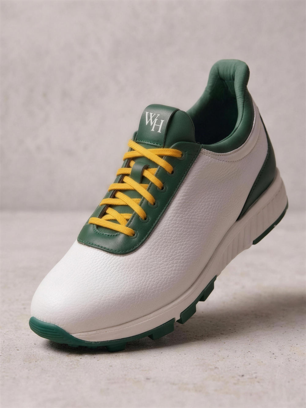 White & Green Calfskin Golf Shoe - three quarter angle