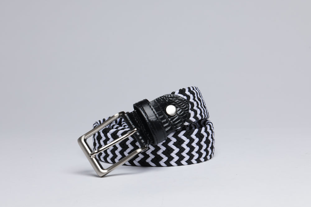 Braided Fabric Stretch Belts with Alligator End Caps - Navy & White