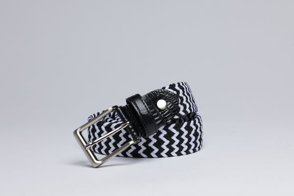 Braided Fabric Stretch Belts with Alligator End Caps - Navy & White