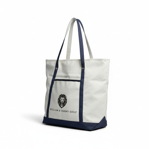 White & Navy Tote Bag