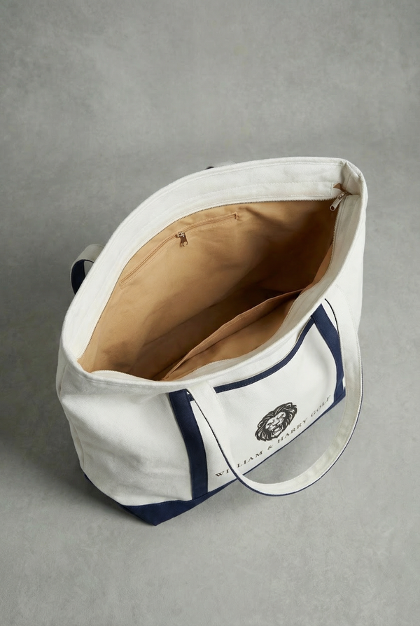 White & Navy Tote Bag